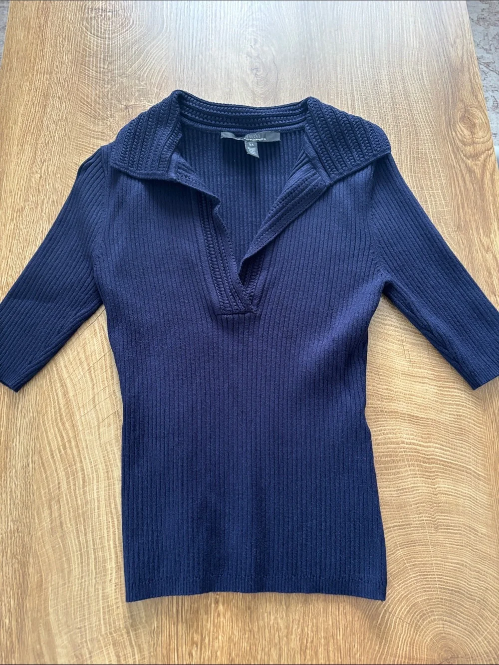 White House Black Market Navy Ribbed V-Neck Sweater